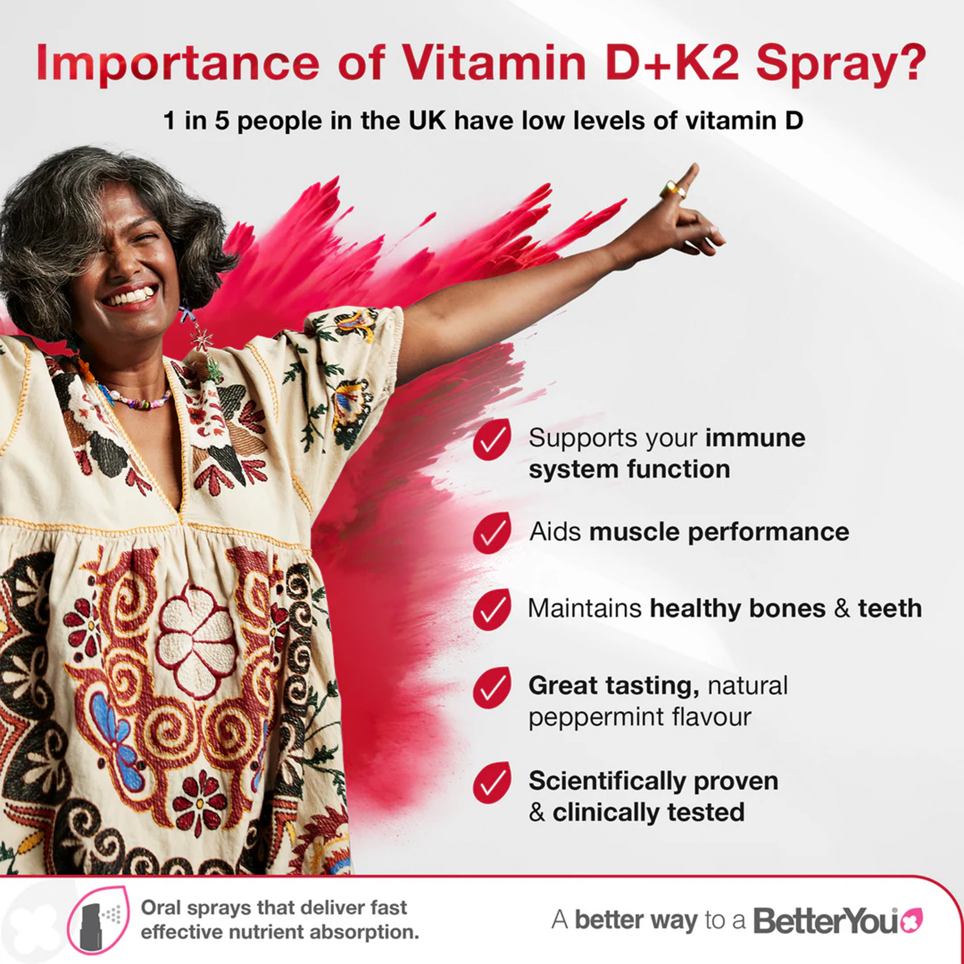 Better You Vitamin D3 + K2 Oral Spray 3000IU/75µg 12ml