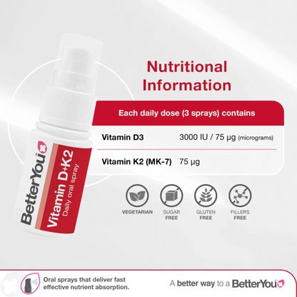 Better You Vitamin D3 + K2 Oral Spray 3000IU/75µg 12ml