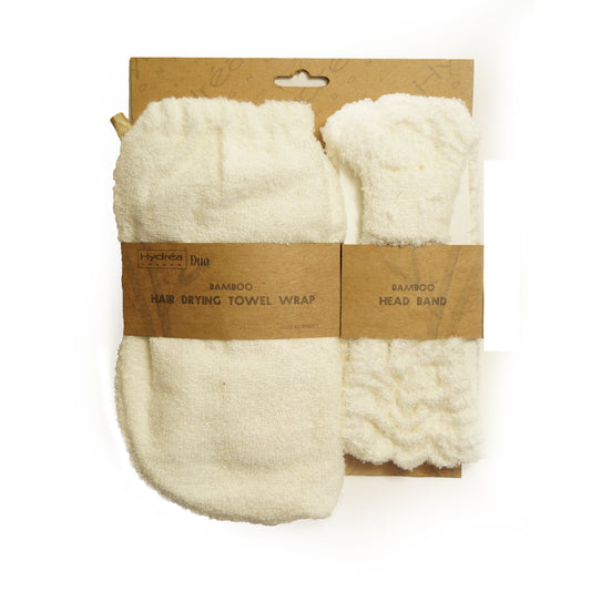 Hydrea London - Natural Sea Sponge Hair Drying Towel Wrap & Headband Duo Set